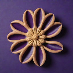 A flower made of creamy peanut butter, its petals intricately designed, against a radiant deep purple background.