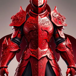 A breathtaking red anime-style armor set, designed with intricate patterns and a modern, sleek silhouette