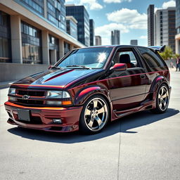 A modified 1995 Chevy Swing, showcasing a sleek design with custom bodywork, vibrant paint job, and sporty rims