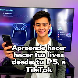 A young man showing how to stream your gameplay from a PS5 to TikTok