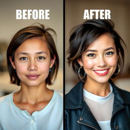 A captivating side-by-side comparison illustrating a person's transformation from 'before' to 'after'