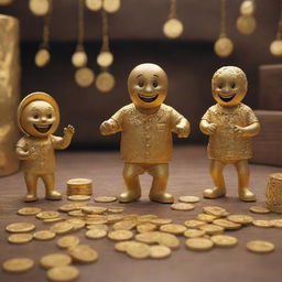 A lively, animated scene showing anthropomorphic gold items, like a walking coin or a talking ingot, to denote the vibrancy and value of gold in a fun, welcoming atmosphere.