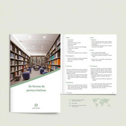 A professional manual titled 'Manual de Normas e Rotinas da Biblioteca', designed with a clean and organized layout