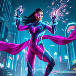 A stunning 27-year-old Indian woman with superpowers related to gravitational force, depicted as a beautiful skinny superhero