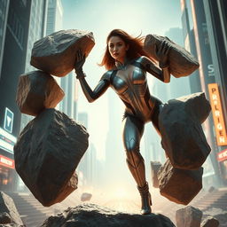 A breathtaking 27-year-old Indian woman, portrayed as a powerful superhero with gravitational force superpowers