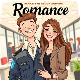 A romantic book cover featuring a corporate office background bustling with activity