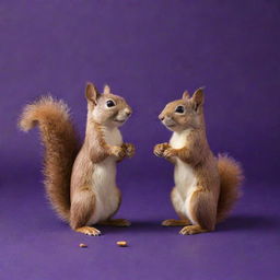 Charming squirrels crafted from creamy peanut butter posed playfully against a radiant deep purple background.