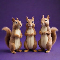 Charming squirrels crafted from creamy peanut butter posed playfully against a radiant deep purple background.