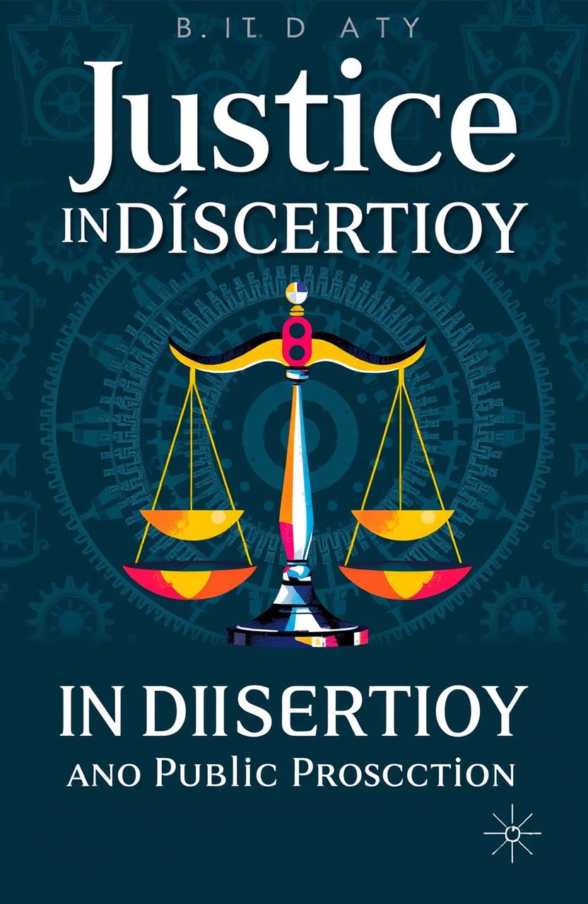 A captivating book cover design that visually represents the theme of justice in discretion and public policy reconstruction