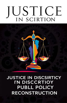 A captivating book cover design that visually represents the theme of justice in discretion and public policy reconstruction