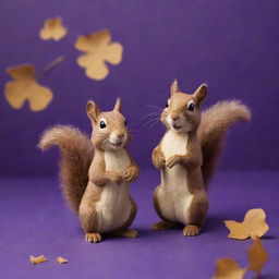 Charming squirrels crafted from creamy peanut butter posed playfully against a radiant deep purple background.