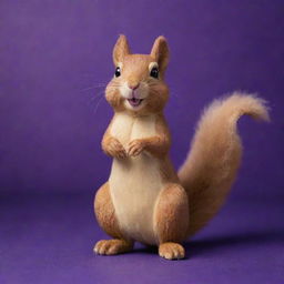 A charming squirrel crafted from creamy peanut butter, playfully posed against a radiant deep purple background.