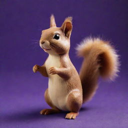 A charming squirrel crafted from creamy peanut butter, playfully posed against a radiant deep purple background.