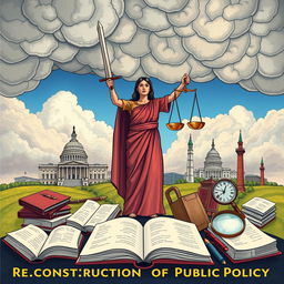 A thoughtful illustration representing themes of 'Justice', 'Discretion', and 'Reconstruction of Public Policy'