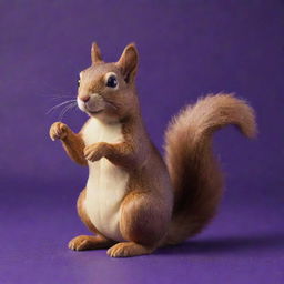 A charming squirrel crafted from creamy peanut butter, playfully posed against a radiant deep purple background.