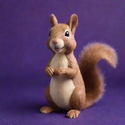 A charming squirrel crafted from creamy peanut butter, playfully posed against a radiant deep purple background.