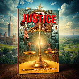 A visually striking book cover design that embodies the themes of 'Justice', 'Discretion', and 'Reconstruction of Public Policy'