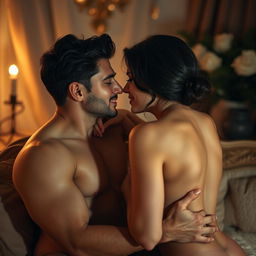 A sensual and intimate scene featuring two adults enjoying a romantic moment, an abstract representation capturing the essence of desire and connection