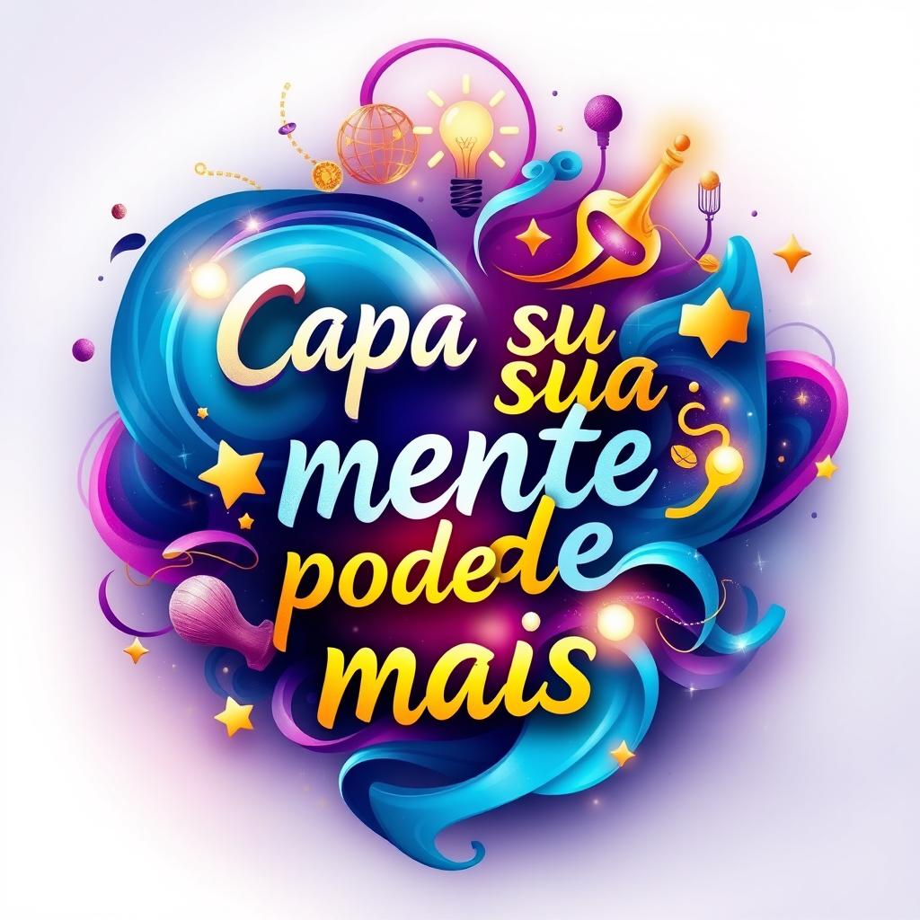 A vibrant and colorful abstract representation of the phrase 'Capa sua mente pode mais', incorporating symbols of creativity, imagination, and innovation