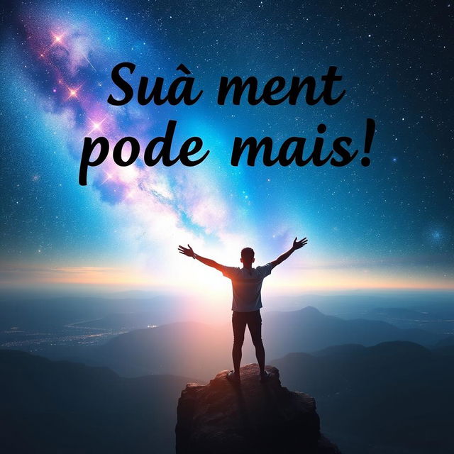 An inspiring and motivational visual representation of the phrase 'Sua mente pode mais!', depicting the limitless capabilities of the human mind