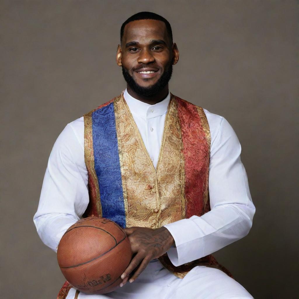 Lebron James envisioned as a Filipino, bearing distinct Filipino features and dressed in traditional Filipino attire.