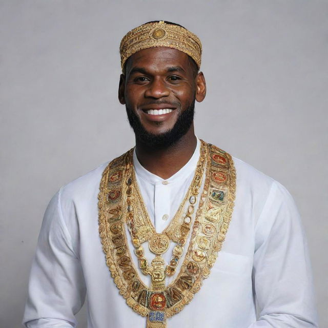 Lebron James envisioned as a Filipino, bearing distinct Filipino features and dressed in traditional Filipino attire.