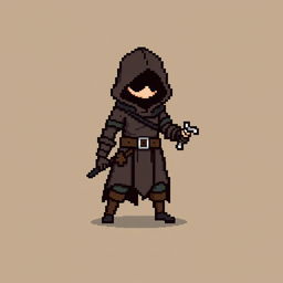 An 8-bit pixel-art representation of a rogue character, designed in a minimalist style