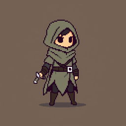 An 8-bit pixel-art representation of a rogue character, designed in a minimalist style