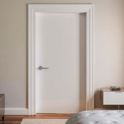 A stunning, smooth white lacquered entrance door to a bedroom, designed to reach the ceiling at approximately 2