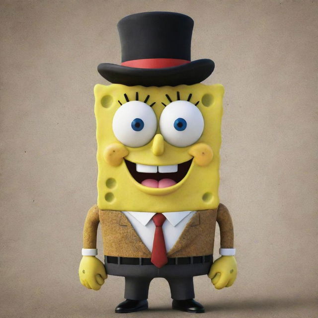 Generate an image featuring SpongeBob SquarePants in mafia-style attire, with an intimidating look, against the backdrop of Bikini Bottom.