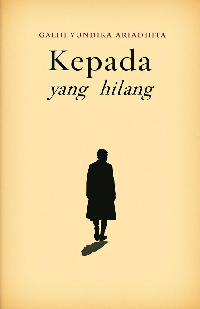 A classic novel cover design titled 'Kepada yang Hilang', featuring a minimalist image of a person walking away with their shadow cast behind them