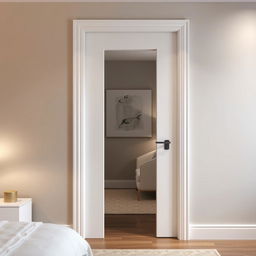 A beautifully crafted entrance door to a bedroom, featuring a white lacquered, textured (fresada) surface that adds depth and interest to its appearance