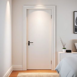 A beautifully crafted entrance door to a bedroom, featuring a white lacquered, textured (fresada) surface that adds depth and interest to its appearance