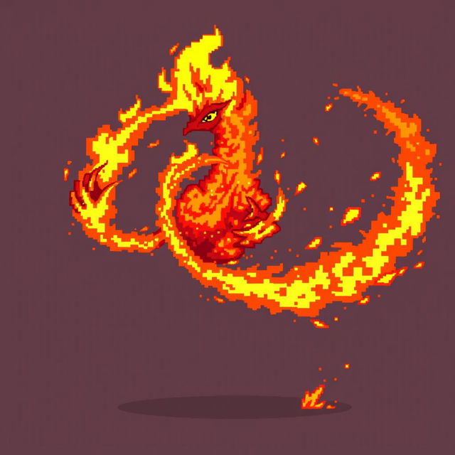 A pixelated attack animation concept for ‘Llama del Coraje’ that begins with bright orange and red pixelated flames igniting in the character's hands