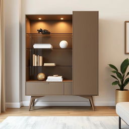 A modern minimalist showcase cabinet designed for a living room, featuring clean lines and a sleek silhouette