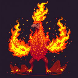 A pixelated attack animation concept for ‘Llama del Coraje’ that begins with bright orange and red pixelated flames igniting in the character's hands