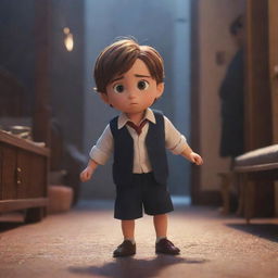 An animated, cinematic frame featuring a little guy heroically helping a poshly dressed, lost rich girl. The scene is infused with drama, rendered in vivid animation aesthetics.