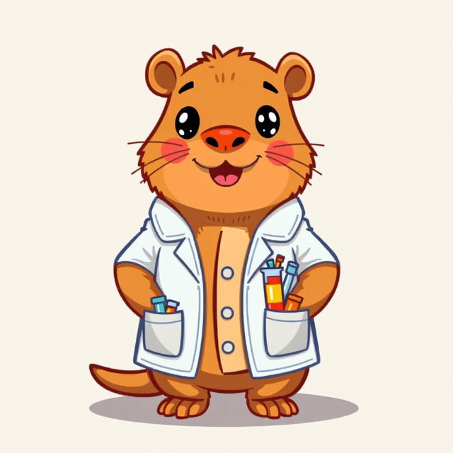 A cute capybara wearing a scientist's lab coat, depicted in a simplistic pixel art style