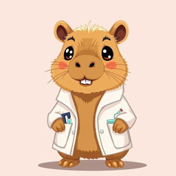 A cute capybara wearing a scientist's lab coat, depicted in a simplistic pixel art style