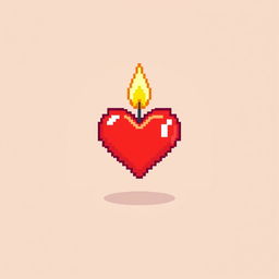 A vibrant pixel art representation of a heart-shaped candle, glowing gently with a warm, flickering flame at the top