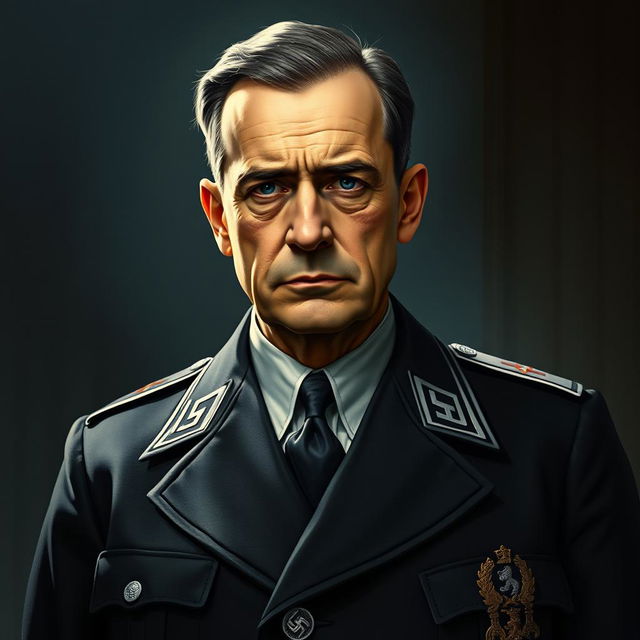 A portrait of Alois Brunner, depicted as a serious and authoritative figure, reflecting his role as the right-hand man of Adolf Eichmann during the Holocaust