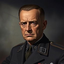 A portrait of Alois Brunner, depicted as a serious and authoritative figure, reflecting his role as the right-hand man of Adolf Eichmann during the Holocaust