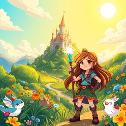 A stylized fantasy illustration of a vibrant landscape where a journey is taking place