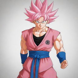 Goku in Saiyan Rose phase 1, wearing the traditional clothing of the planet Yardrat, as if drawn by Akira Toriyama