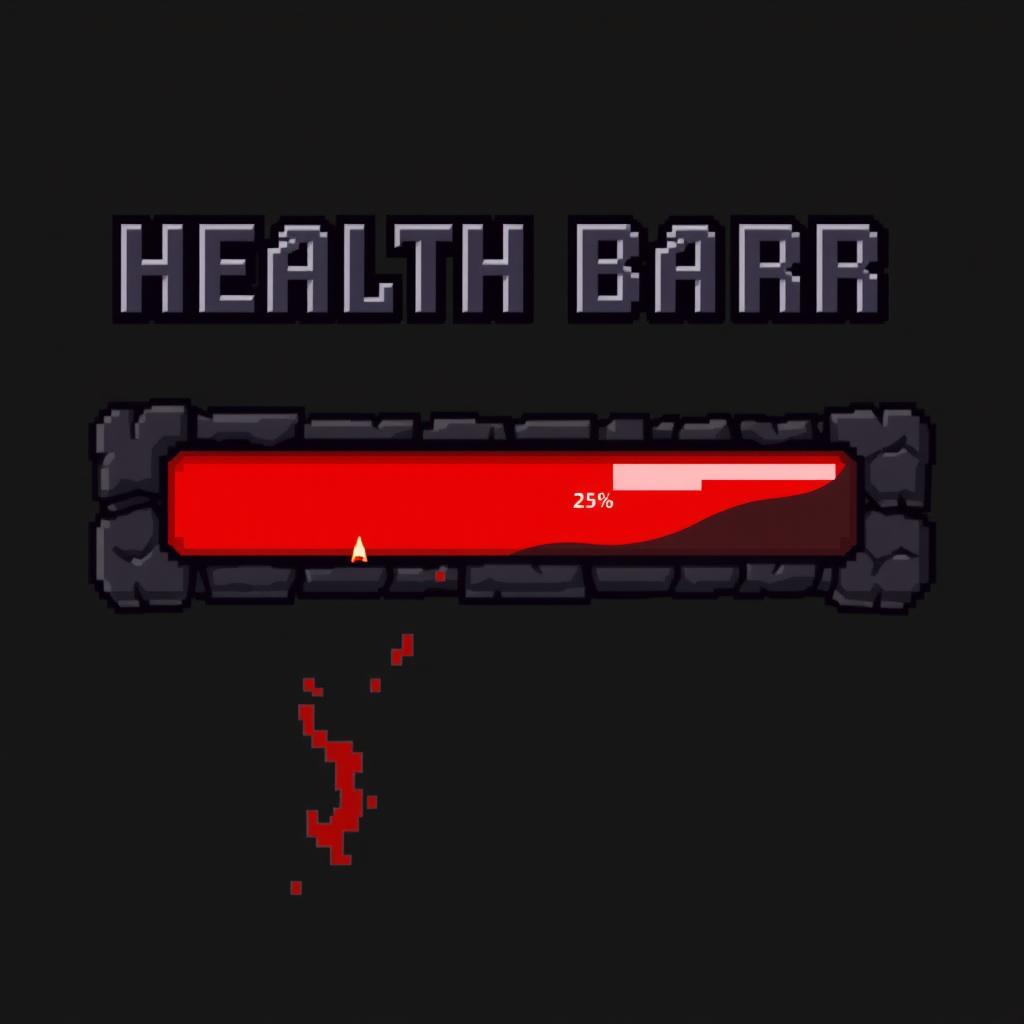 A pixelated health bar designed for an enemy in a combat scenario, positioned horizontally at the top of the enemy's sprite