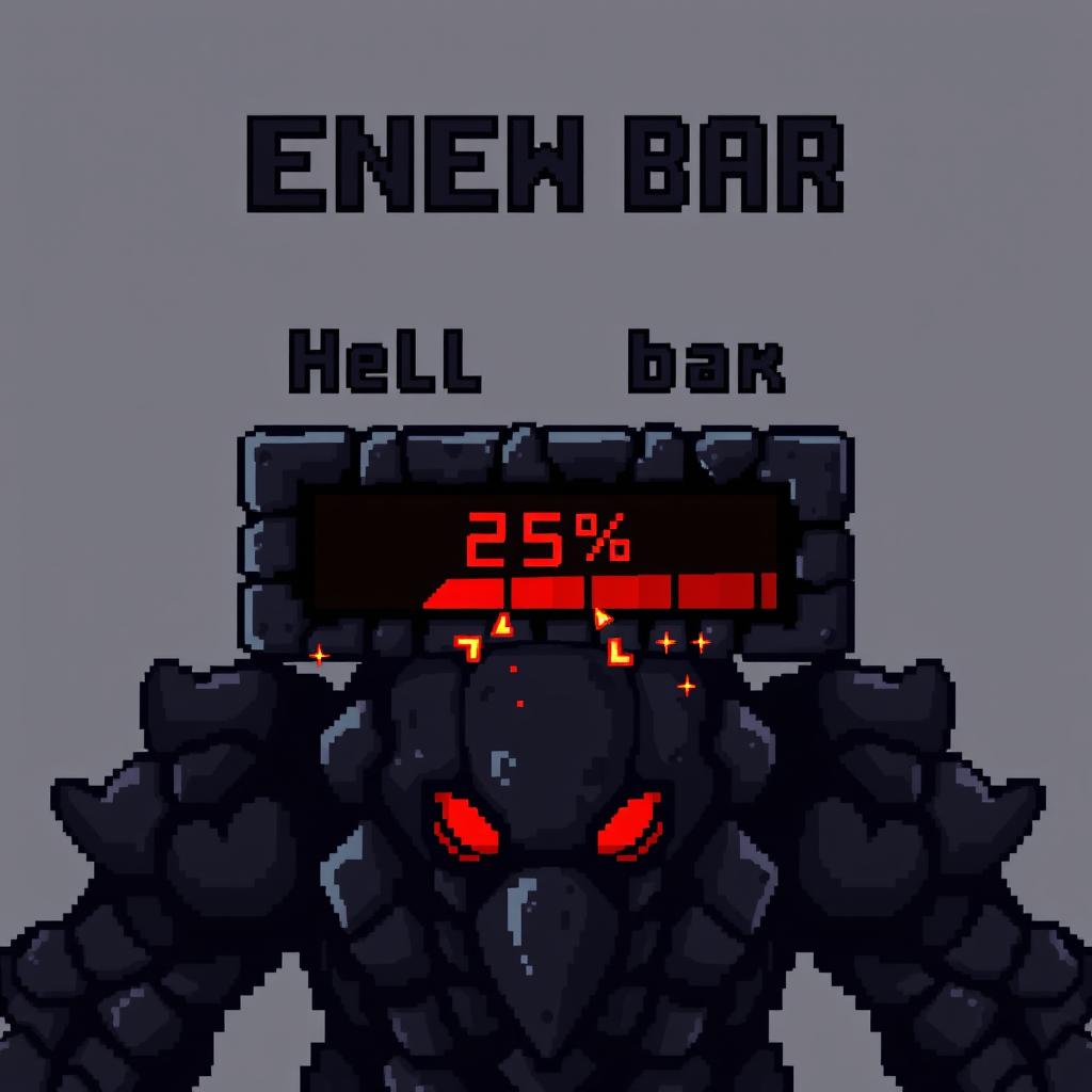 A pixelated health bar designed for an enemy in a combat scenario, positioned horizontally at the top of the enemy's sprite