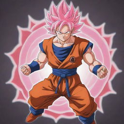 A Toriyama-style illustration of Goku wearing Yadrat planet clothing, transforming into the first phase of Super Saiyan Rose.