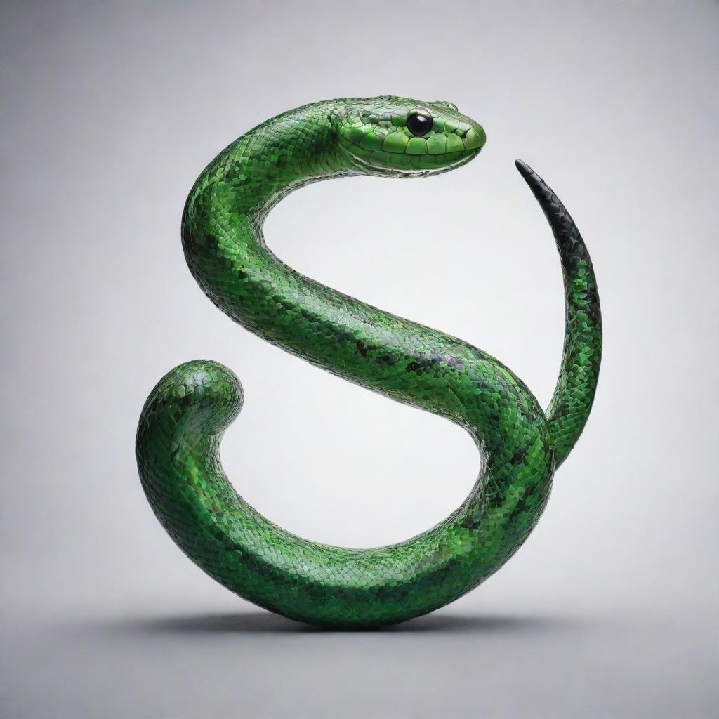 A sleek, luminous snake coiling eloquently into the shape of a letter 'S', exuding an air of mystery and fascination.