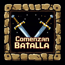 A pixelated 'Start Battle' button featuring two crossed swords at the top