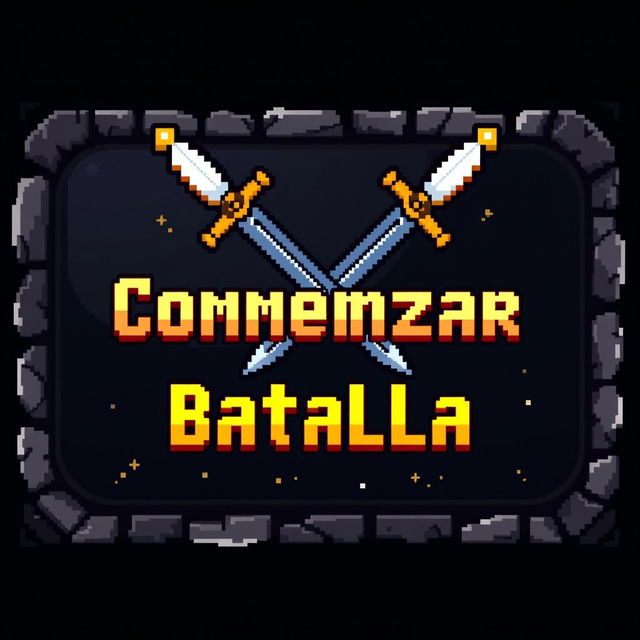 A pixelated 'Start Battle' button featuring two crossed swords at the top